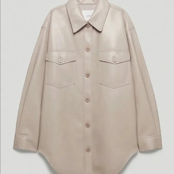 Aritzia Wilfred The Ganna Vegan Leather Shirt Jacket Shacket Cream Size Medium - Picture 1 of 8
